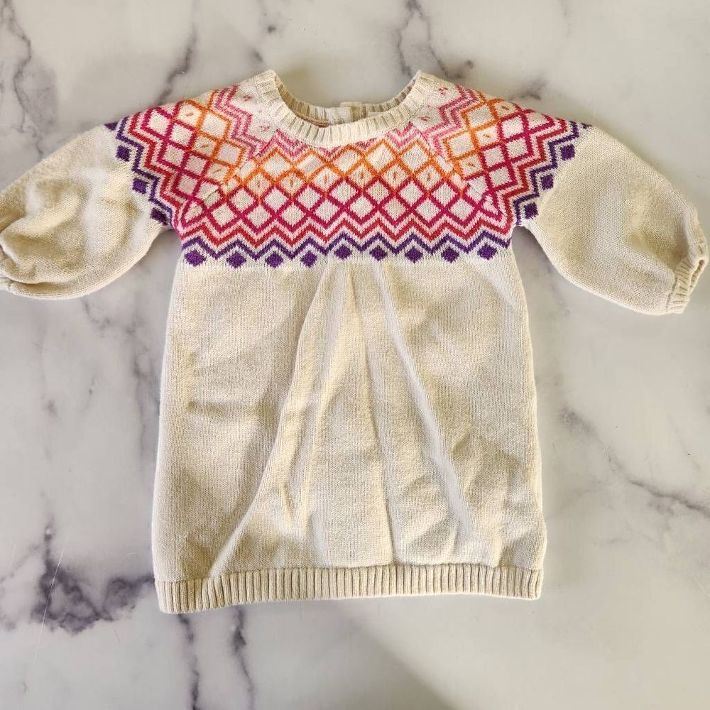 Old Navy 0-3 month sweater dress cream fair isle balloon sleeve cotton
